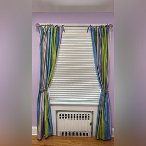 PB Teen Dupioni Silk Curtains Blues Greens Two Panels 58x84